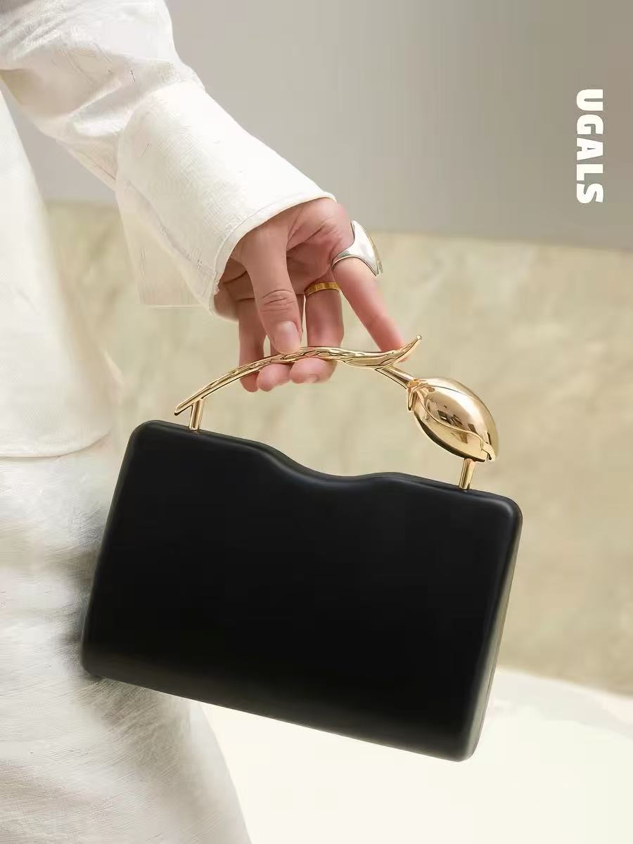 Luxury Bags Gold - High Quality Metal Gold Rose Handheld