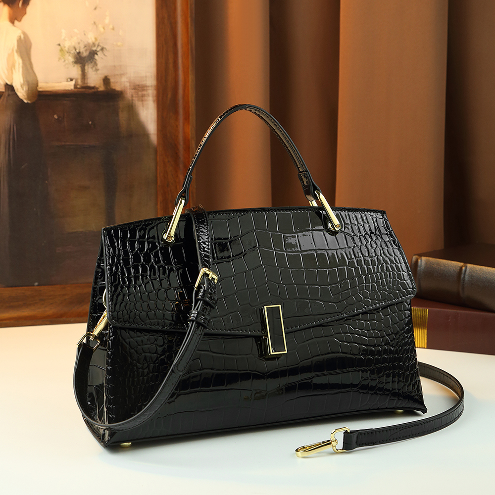 Luxury Bags Old Money - Luxury Black Crocodile Pattern Top Handle