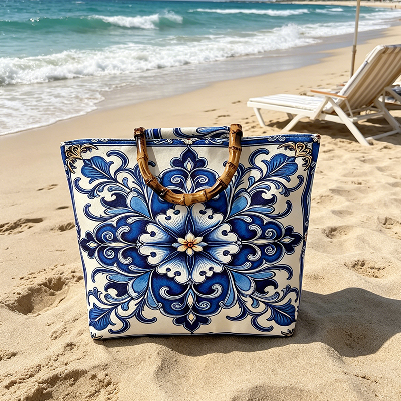 Luxury Bags White - Blue and white porcelain mandala print