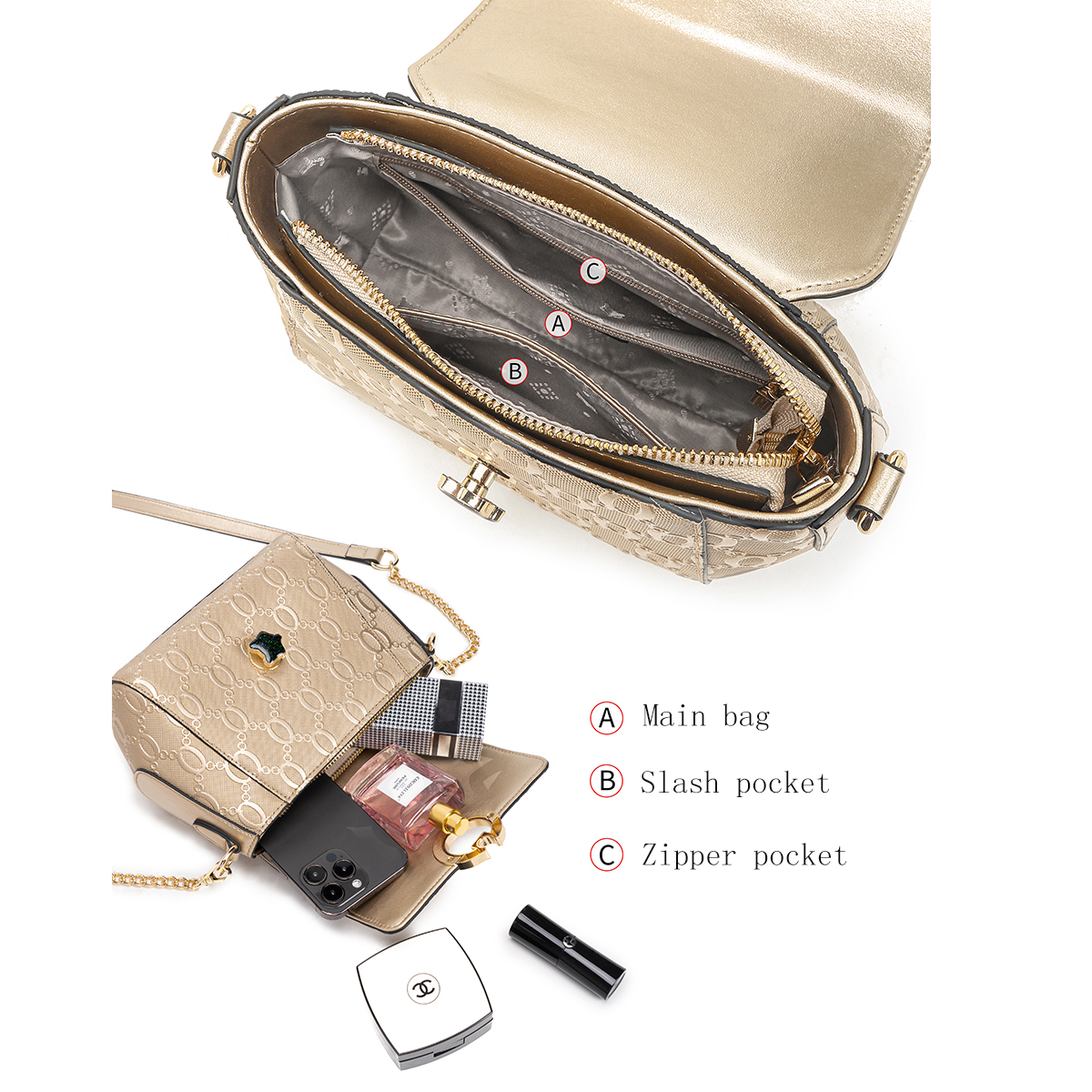 FOXER Luxury Brand Women's Sho - Luxury Bags Gold recensione e prezzo