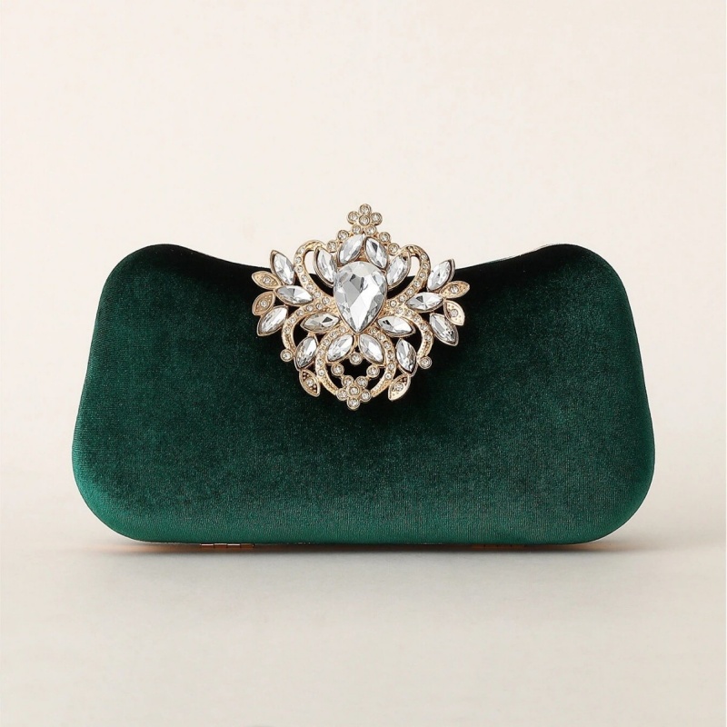 Dark Green Velvet Clutch Bag L - Luxury Bags Gold recensione e prezzo