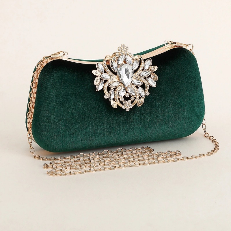 Dark Green Velvet Clutch Bag L - Luxury Bags Gold recensione e prezzo