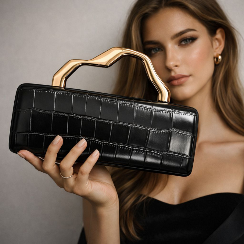 Black Crocodile Pattern Evenin - Luxury Bags Gold recensione e prezzo