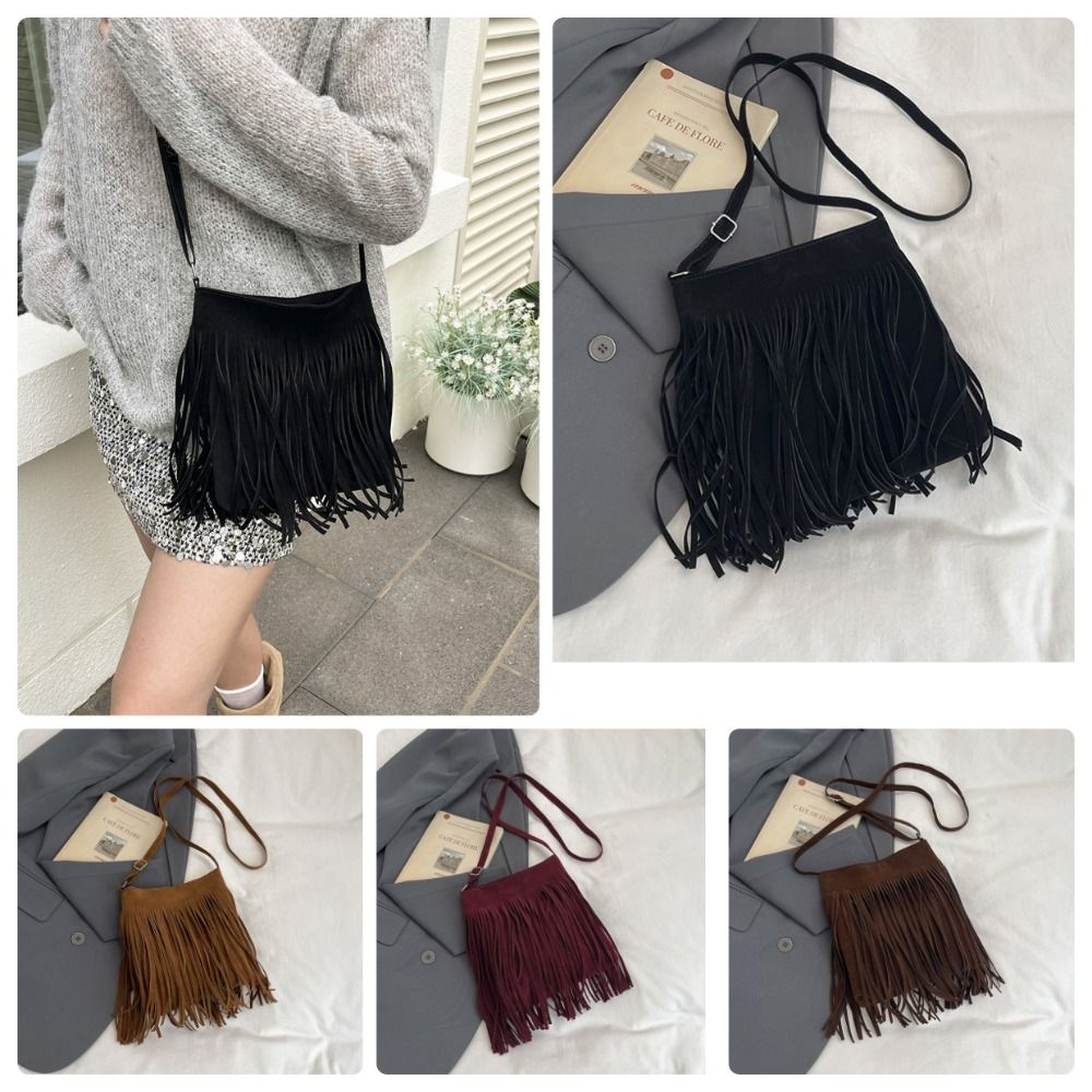 Vintage Suede Fringe Crossbody - Bucket Bag Suede recensione e prezzo