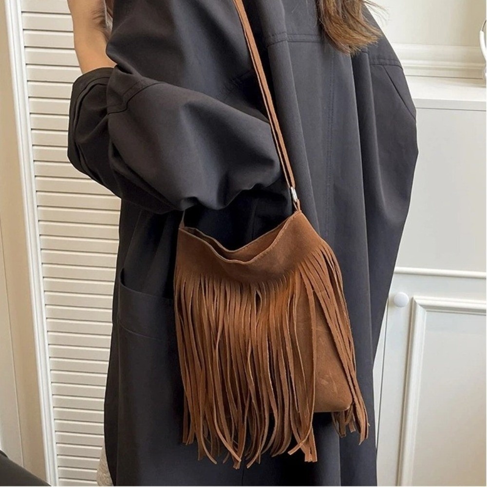 Vintage Suede Fringe Crossbody - Bucket Bag Suede recensione e prezzo