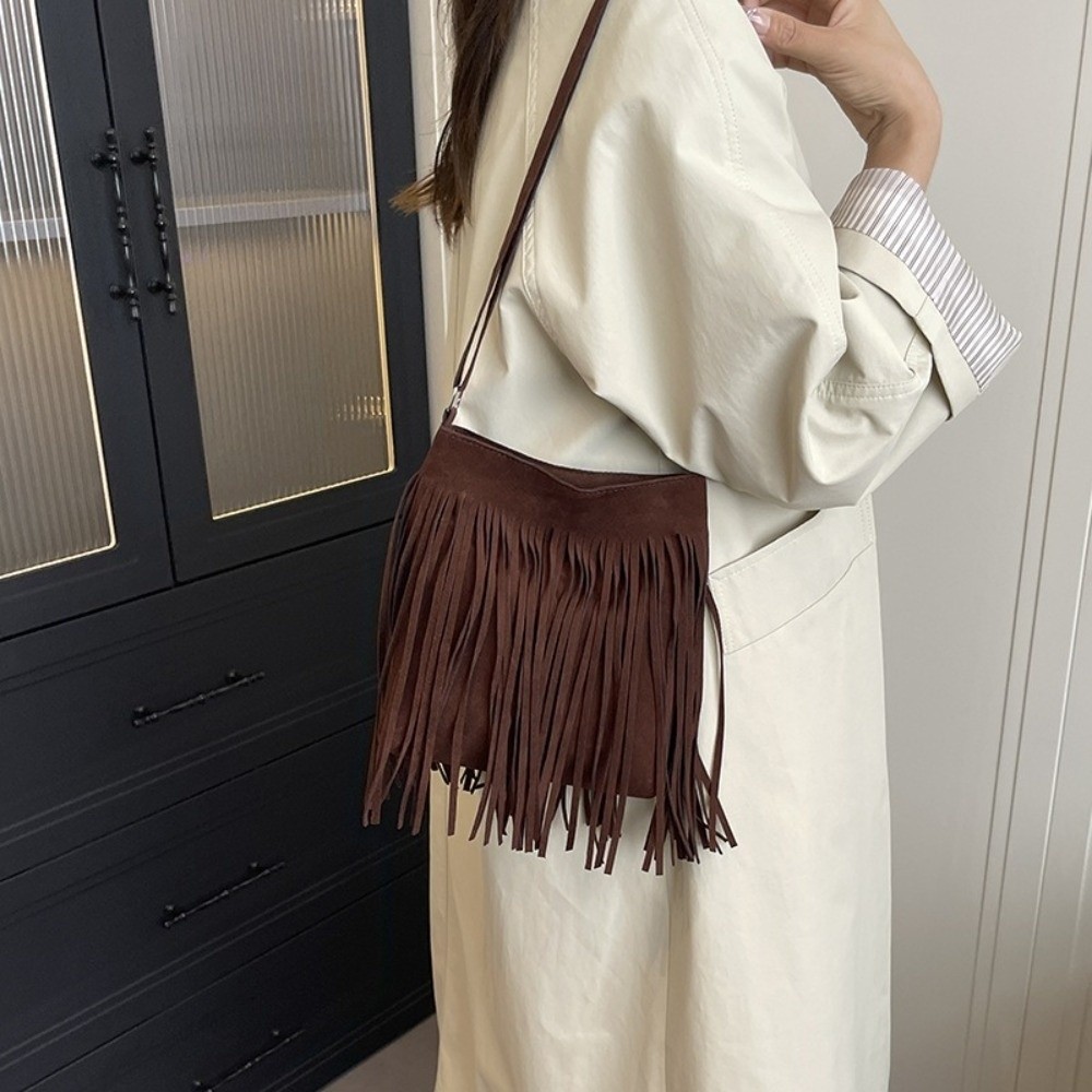 Vintage Suede Fringe Crossbody - Bucket Bag Suede recensione e prezzo